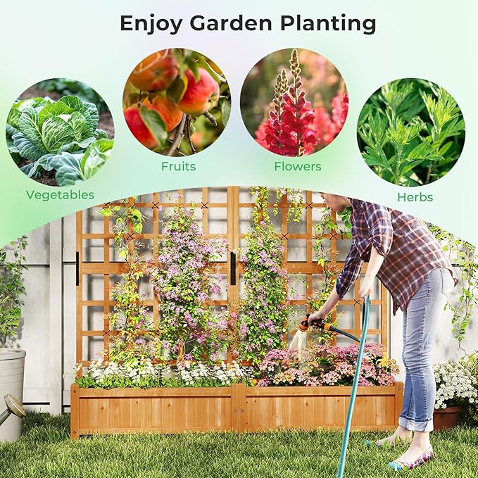 Giantex Large Raised Garden Bed with Trellis & Roof, 72" Wooden Garden Bed, High Trellis for Plant Flower Climbing Pot Hanging, Indoor & Outdoor Planter Box for Yard, Garden, Balcony