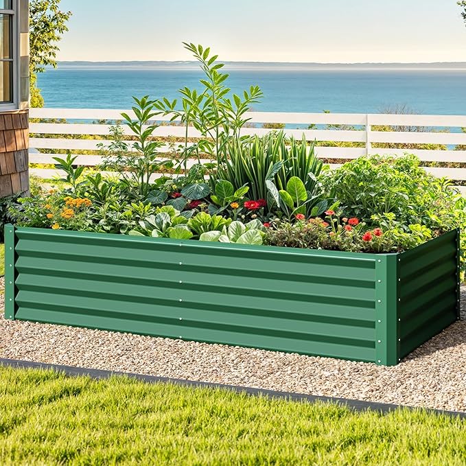 DWVO 2pcs 6 x 3 x1.5 FT Raised Garden Bed Kit, Outdoor Galvanized Flower Bed with Gloves, Large Metal Planter Box for Vegetables, Flowers, Herbs, Fruits, Green