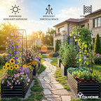 YITAHOME 6x3x2ft Galvanized Raised Garden Bed with Tall Arch Trellis, Galvanized Planter Box with Vertical Netting, Gloves, Support Rod, Outdoor Flower Bed for Plants, Vegetables, Flowers, Black