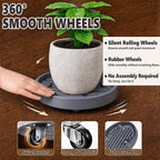 12Inch Plant Caddy with Hidden Wheels, Rolling Plants Stand with Wheel, 4 Invisible Casters, Indoor Plant Saucers on Wheels, Heavy Duty Wheeled Plant Dolly, Planter Roller Base, Gray, 2Pack