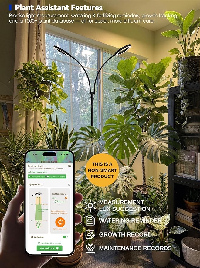 GLOWRIUM Grow Lights for Indoor Plants, Full Spectrum LED Grow Light Floor Lamp with Stand Adjustable Height and Angle, Black Plant Light with 3/9/12H Grow Light Timer (White, 36W)