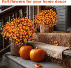 Artificial Fall Flowers Outdoor Fake Mums - 12 Bundles Fake Plants UV Resistant No Fade Faux Plastic Greenery Garden Porch Patio Fall Home Decor(RedOrangeYellow)