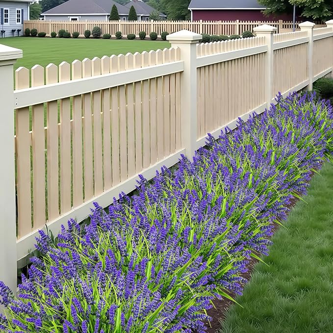 Artificial Flowers Outdoor Faux Lavender & Monkey Grass Fake Plants, UV Resistant for Garden Porch Patio Hanging Planter (12, Purple)