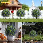 Bailikang 2PCS Artificial Lavender Boxwood Topiary Ball Bush with Ground Spike Fake Evergreen Shrubs Bushes Plants UV Resistant Faux Greenery Shrubs, Fake Green Boxwood Plants for Garden, Yard, Porch