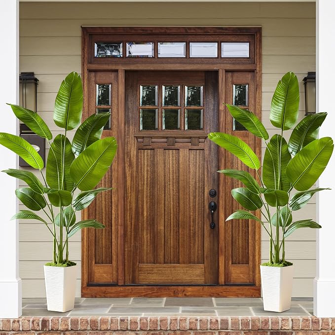 Bird of Paradise Artificial Plant, 6FT Faux Plants Indoor Banana Leaf Tree with 10 Leaves, Large Fake Tropical Potted Indoor Silk Floor Plant with White Tall Planter for House,Office,Room,Home Decor