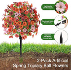 Alupssuc 2Pcs 20" Artificial Topiary Ball Flowers for Outdoors Planters, Spring Decoration with Spike, UV Resistant Faux Summer Plants, Fake Bushes Indoor Decor, Mix 4 Colors for Garden, Porch & Patio