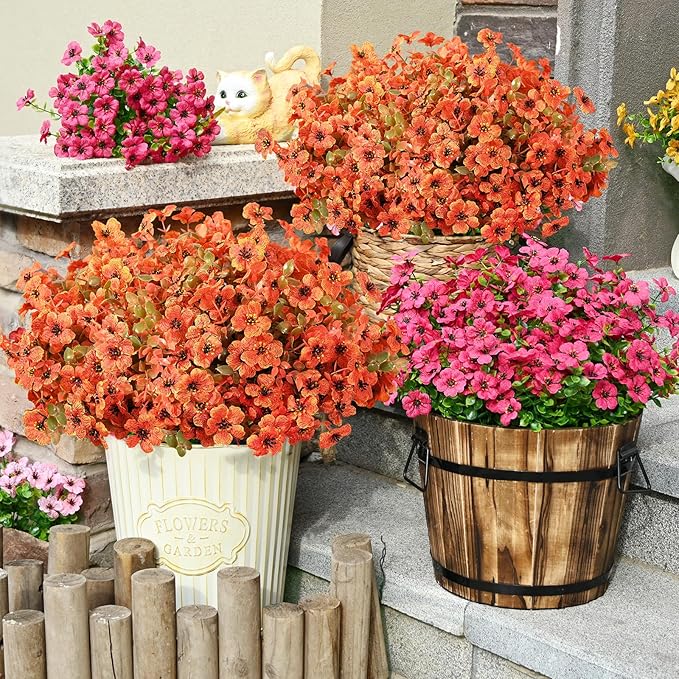 Waipfaru 12 Bundles Artificial Flowers for Outdoor Indoor, Faux Outdoor Plastic Plants UV Resistant Shrubs Outside Porch Patio Garden Boxwood Decor