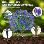 JTING' CHOISIR Set of 2 Artificial Lavender Boxwood Topiary Ball Trees with Ground Spike, 26 Inches UV Resistant Fake Evergreen Plant Bushes Shrubs for Indoor Outdoor Front Porch Garden (Lavander)