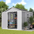 UDPATIO Storage Shed 8 x 10 FT, Resin Sheds & Outdoor Storage with Floor Large Clearance Outdoors Plastic Garden Tool Shed Tuff Outside Cottage Shed with Lockable Door for Bike, Garbage Gray White