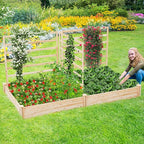 HAPPYGRILL Raised Garden Bed with 3 Trellises, Outdoor Wood Raised Bed w/ 2 Planter Boxes for Flowers, Vegetables, Fruits Climbing Vines, Elevated Garden Box for Yard Patio, 88" L x 45" W x 43" H