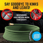 PowerFlow Garden Hose, NON-EXPANDABLE 50 Feet Premium Quality Stainless Steel Metal Water Hose with Durable Fabric Skin, Hose For Commercial, Residential Use, Bonus 10-way Spray Nozzle (50 Ft, Green)