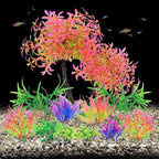 AQUANEAT Artificial Aquarium Plants, Fish Tank Pink Tree Decoration Set, Plastic Accessories, 11pcs