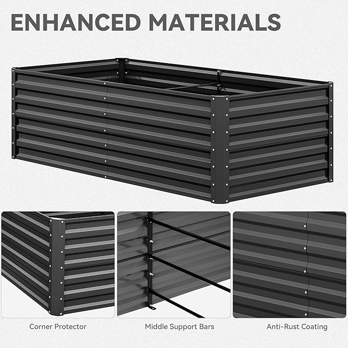 YITAHOME 6x3x2ft Raised Garden Bed Kit, Galvanized Raised Bed with Gloves & Support Rod, Outdoor Patio Planter Box for Plants Vegetables Flowers, Black