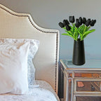 Mandy's Black Artificial Tulips Flowers Centerpiece, 13.5" Lifelike PU Fake Floral Stems 20pcs for Kitchen Island & Dining Table, Spring Decor for Easter