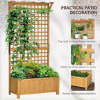 Outsunny Wood Planter with Trellis, Raised Garden Bed for Climbing Plants with Drainage Holes and Roof, 35.5 x 17.75 x 72 Inch, Pack of 2, Yellow