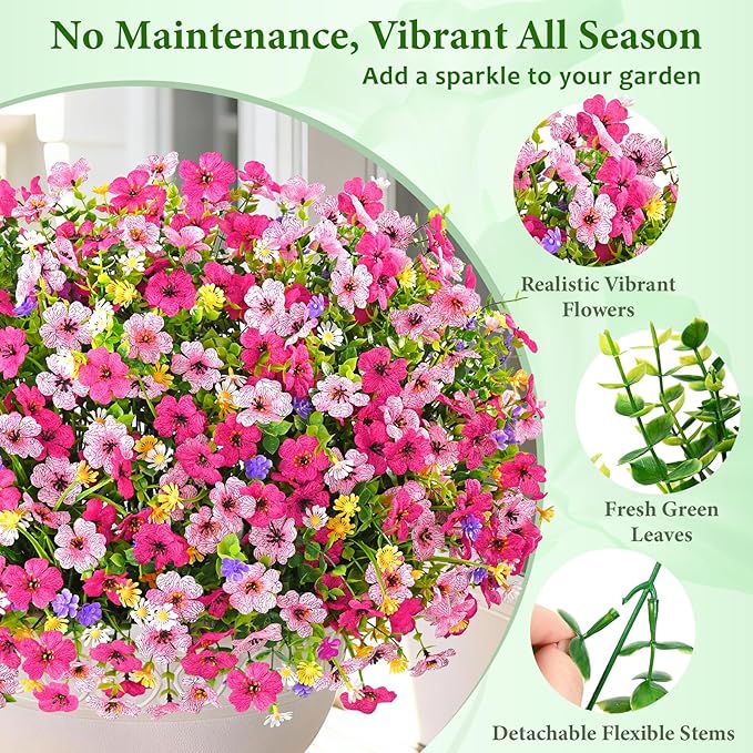 BLEUM CADE 34 Bundles Artificial Flowers for Outdoors, UV Resistant Fake Outdoor Flowers, Realistic Faux Outdoor Flowers for Decoration, Outside Fake Plants for Porch Garden Decor