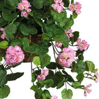 Nearly Natural 24in Artificial Geranium Hanging Basket Faux Floral Plant For Home Decor, Pink