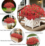 20 Bundles Artificial Flowers for Outdoors, UV Resistant Fake Flowers with Plastic Plants, Faux Silk Flowers for Planter outdoors, Fake realistic flowers For Window Box Front Porch Patio Decor-Red