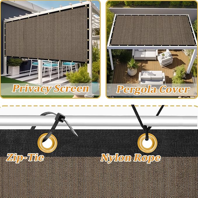 Shade&Beyond Customized Size 11' X 12' Shade Cloth with Grommets, 90% UV Protection UV Protection Mesh Tarp Sun Screens for Patio GN01, Mocha