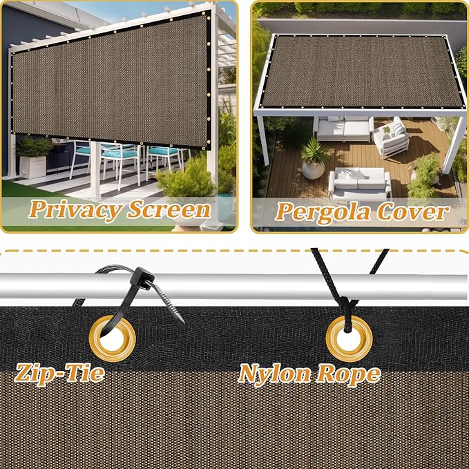 Shade&Beyond Customized Size 15' X 19' Shade Cloth with Grommets, 90% UV Protection UV Protection Mesh Tarp Sun Screens for Patio GN01, Mocha