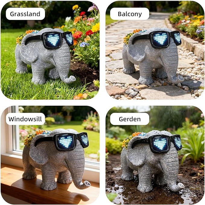 Solar Garden Outdoor Statues Elephant with Succulent and LED Lights –Outdoor Decor Ornament for Patio, Backyard, or Lawn – Gifts for Mom Grandma(9.06" D x 5.31" W x 5.71" H)