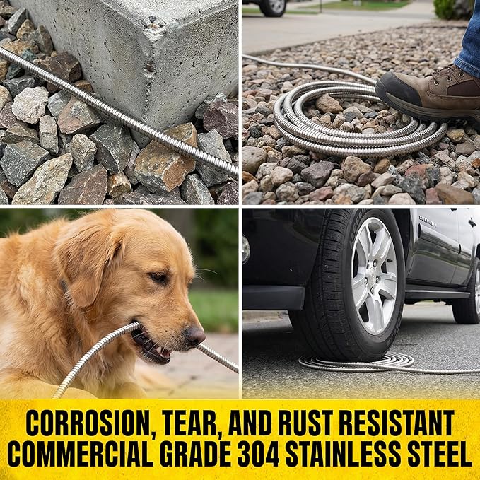 BIONIC STEEL 100 Ft Metal Garden Hose with Sprayer Nozzle, Non Kinking Designed Stainless Steel Heavy Duty Water Hose 100 Ft x 5/8 in. Flexible NON Expandable for Uninterrupted Water Flow, 500 PSI