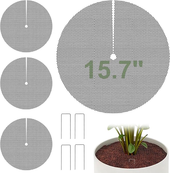 4 Pcs 15.7" Plant Pot Grids - Cuttable Plant Pot Soil Protector,Catproof Babyproof Plant Pot Cover with 4 Nails,Indoor Potted Plant Protector,Animals Digging Stopper