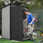 DWVO 5x3ft Resin Outdoor Storage Shed with Floor, Waterproof Lockable Storage Shed with Window, Plastic Outside Tool Storage for Garden, Backyard Patio