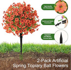 Alupssuc 2Pcs 20" Artificial Topiary Ball Flowers for Outdoors Planters, Spring Decoration with Spike, UV Resistant Faux Summer Plants, Fake Bushes Indoor Decor, Orange for Garden, Porch & Patio
