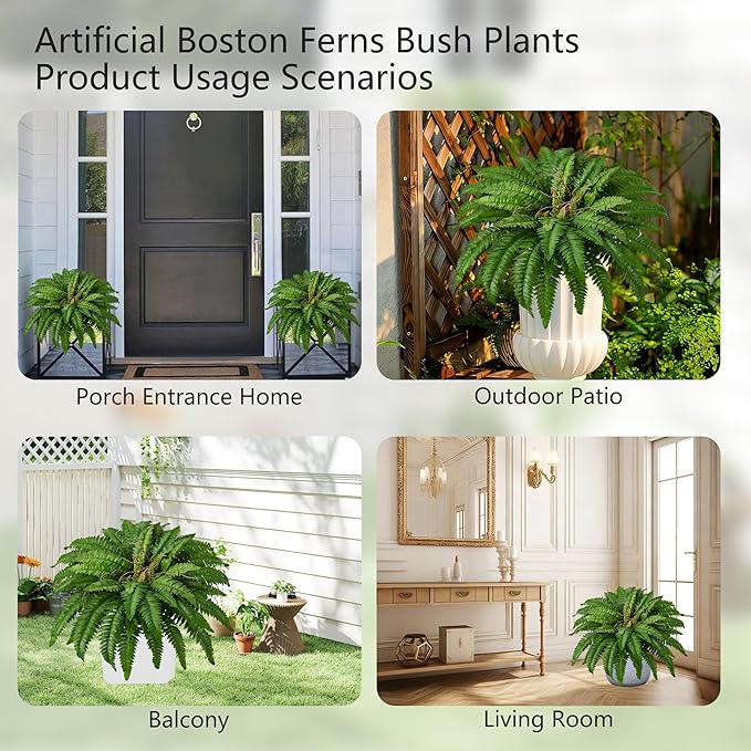 40 in Artificial Boston Ferns Bush, Set of 2 Large Faux Ferns Plants, 53 Branches Fake Ferns for Home Living Room Decor, Indoor and Outdoor