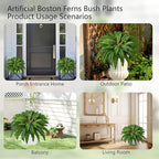 40" Artificial Boston Ferns Bush Plants, Set of 2, Large Faux Ferns Hanging Decor with 53 Fronds, Fake Vines Indoor Or Outdoors Planter for Home and Office Decor