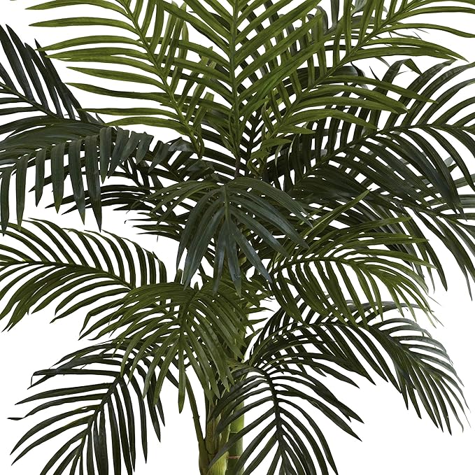 Nearly Natural 4ft Golden Cane Palm, Double Stalk Artificial Tree With Lush Realistic Foliage Maintenance Free Indoor Faux Palm Plant For Living Room, Easy Setup, Perfect Tropical Decoration
