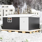 Polar Aurora 12X14 FT Metal Outdoor Storage Sheds with Window, Heavy-Duty Galvanized Steel Garden Shed with Lockable Doors and 4 Vents, Large Weatherproof Tool Shed Kit for Backyard Patio, Black