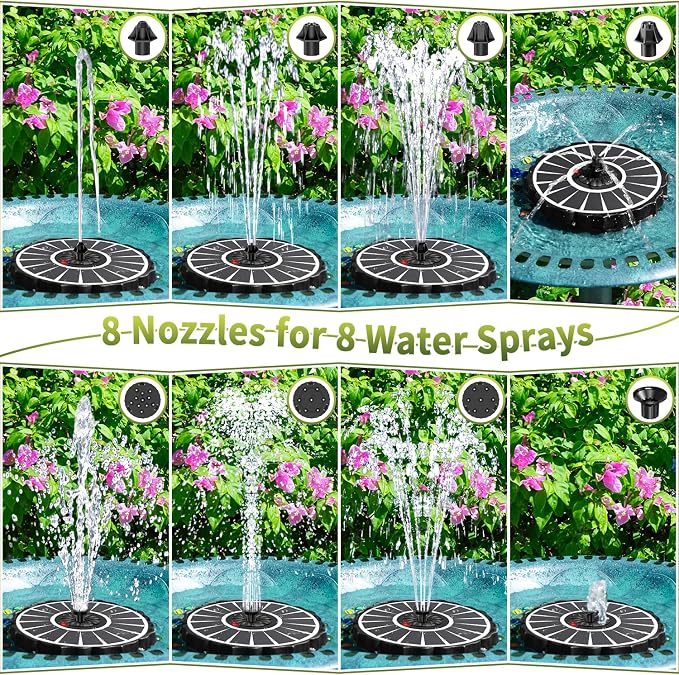 SZMP Solar Fountain, Works in Cloudy with 2000mAh Battery Backup, Glass Solar Powered Bird Bath Fountain with Smart Status Indicators, 3.5W, 8 Nozzles, for Garden, Outdoor (White)