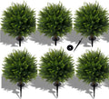 24.5 Inch (H) Artificial Cedar Topiary Ball Trees, Set of 6 Fake Shrub Bushes with Ground Spike, UV Resistant Faux Cypress Greenery Decor for Outdoor Garden, Patio, Front Porch, and Indoor Use