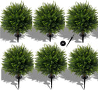 24.5 Inch (H) Artificial Cedar Topiary Ball Trees, Set of 6 Fake Shrub Bushes with Ground Spike, UV Resistant Faux Cypress Greenery Decor for Outdoor Garden, Patio, Front Porch, and Indoor Use