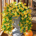 HyeFlora Artificial Hanging Flowers for Outdoors Decoration, 2pcs Fake Daisy with Eucalyptus Leaves for Garden Yard Porch (Yellow)