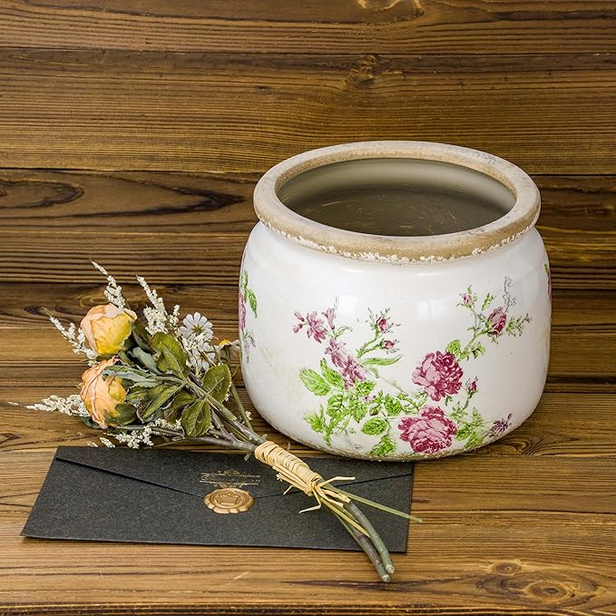 Dosayes Large Ceramic Pot for Planters, Ice Crack Glazed Flower Pot with Drainage Holes,5.91inch Vintage Planters for Indoor and Outdoor (Pink)