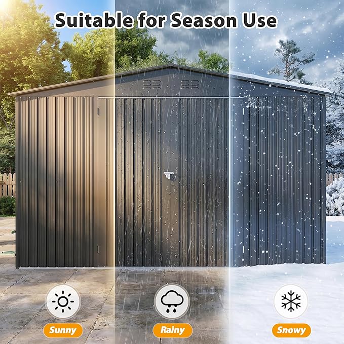 12x18 FT Outdoor Storage Shed, Metal Garden Shed with Lockable Door & Sloped Roof, Large Waterproof Utility Tool Shed for Backyard, Garden, Patio, Lawn, Black