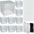 Zubebe 10 Pack Small Wire Plant Protectors Square Plant Protectors from Animals Mesh Cage Chicken Wire Cloche for Shrubs with Ground Stakes and Nylon Ties(Thickness 1mm,Dark Green)