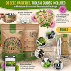 20 Culinary Herbs & Edible Flower Seed Variety Pack for Planting Indoor & Outdoors. 9500+ Non-GMO Heirloom Flower Seeds: Basil, Borage, Echinacea, Lavender, Oregano, Rosemary Seeds & More