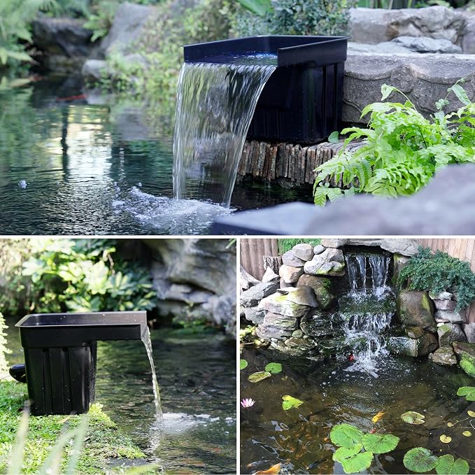 NFESOLAR Pond Waterfall Spillway Kit, Includes Waterfall Box, Filter Media, 1200GPH Water Pump and 10 FT Corrugated Tubing, for Ponds and Streams up to 3,000 Gallons N4332