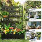 Metal Raised Garden Bed with Trellis & Privacy Screen, 70.1"x45"x15" Galvanized Metal Planter Box with Drainage Holes for Patio Balcony Outdoor Climbing Plants Flowers Vegetable, Black
