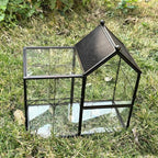 Ready-to-Use Glass Terrarium with Vents, 8.66"x4.72"x8.46" House-Shaped Habitat for Jumping Spider,Praying Mantis,Snails,or Succulent Plants - Home Garden Tabletop Decor Enclosure (Dark Gunmetal)