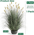 FloraFairy 4ft Onion Grass, Artificial Plant and Greenery, Fake Floor Plants Indoor Outdoor, Potted Faux Green Bristlegrass with Spikes, Large Size Horsetail Reed Grass, House Decorative