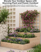 PeakPursuit 3 Tier Raised Garden Bed with Trellis, Outdoor Wood Raised Bed with Climbing Trellis,Open Base Garden Planter Bed for Vegetables Herbs, Outdoor Patio Yard Garden