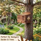 Chumia Squirrel Nesting Carbonized Wooden Squirrel House Outdoor Weather Natural Style Ventilation Easy to Clean Breed Living Shelter for Bird Small Animal