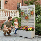 Casaphoria Metal Raised Garden Bed with Trellis, 59"x30"x12" Planter Box for Climbing Plants, Vegetables & Vines, Features Drainage Holes and Privacy Screen, Grey-Harold