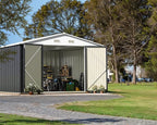 Greesum 10x10FT Outdoor Storage Shed, Utility Tool Shed Metal Storage Shed with Door & Lock for Patio Storage, Garden, Lawn, Gray