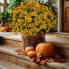 AXYLEX Artificial Fall Flowers for Outdoors Fake Mums - 16 Bundles Faux Plants Outside Greenery Boxwood No Fade Plastic Shrubs Decor Farmhouse Home Garden Thanksgiving (Yellow)